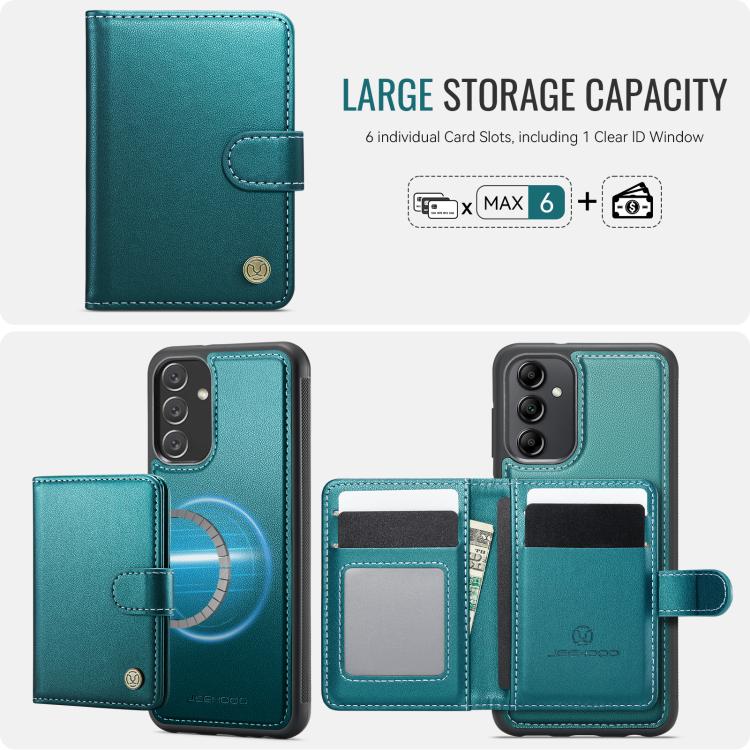 For Samsung Galaxy A14 4G / 5G / M44 5G JEEHOOD J09 Buckle Card Bag MagSafe Magnetic Style RFID Leather Phone Case
