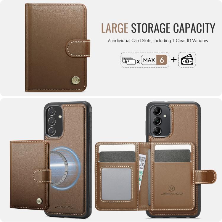 For Samsung Galaxy A14 4G / 5G / M44 5G JEEHOOD J09 Buckle Card Bag MagSafe Magnetic Style RFID Leather Phone Case