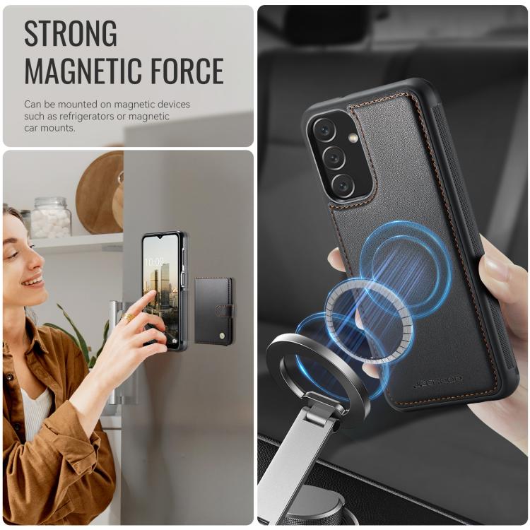 For Samsung Galaxy A14 4G / 5G / M44 5G JEEHOOD J09 Buckle Card Bag MagSafe Magnetic Style RFID Leather Phone Case