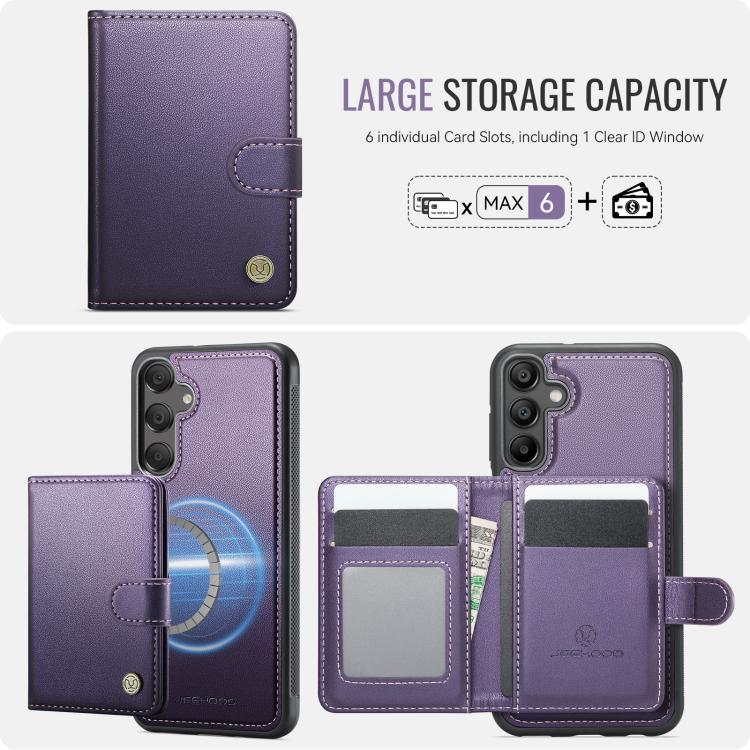 For Samsung Galaxy A33 5G JEEHOOD J09 Buckle Card Bag MagSafe Magnetic Style RFID Leather Phone Case
