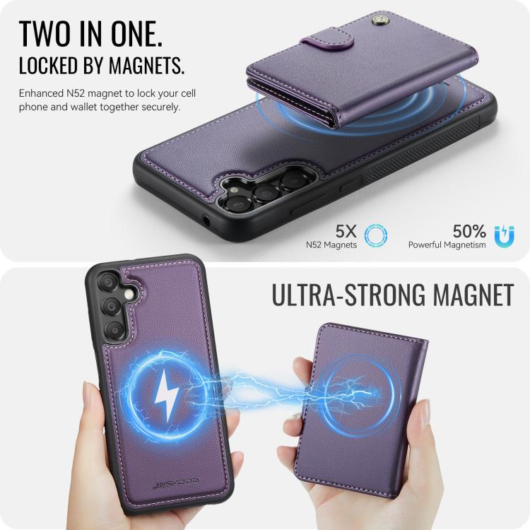 For Samsung Galaxy A33 5G JEEHOOD J09 Buckle Card Bag MagSafe Magnetic Style RFID Leather Phone Case