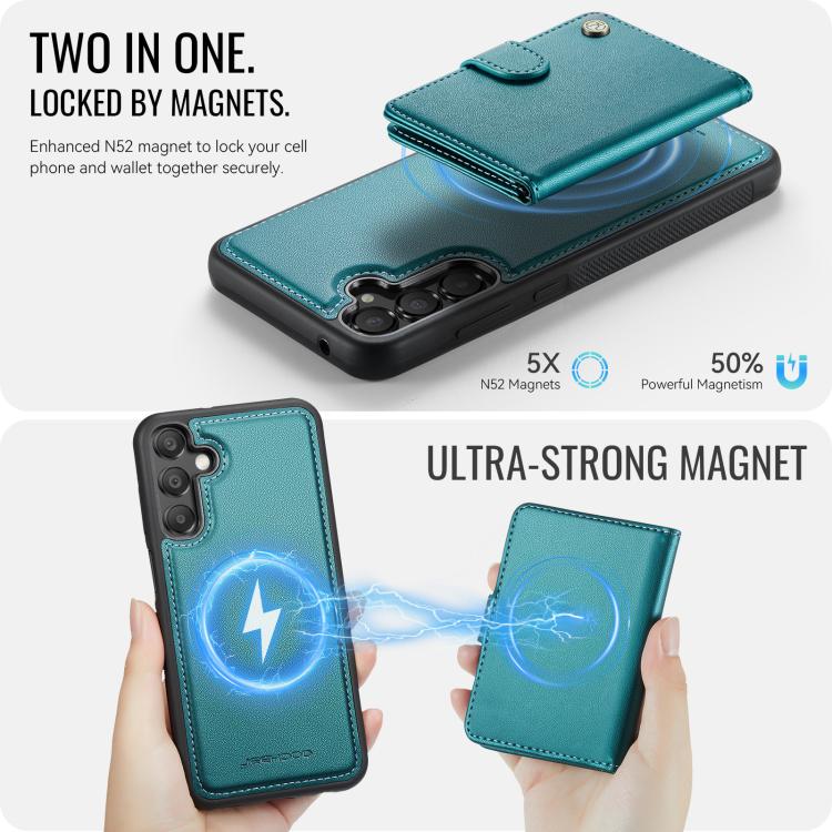 For Samsung Galaxy A33 5G JEEHOOD J09 Buckle Card Bag MagSafe Magnetic Style RFID Leather Phone Case