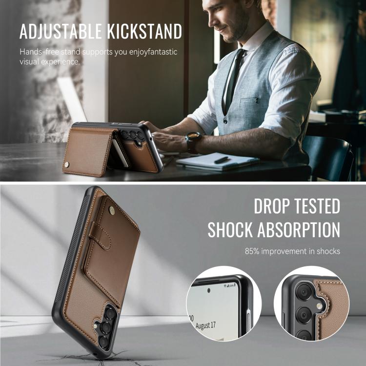 For Samsung Galaxy A33 5G JEEHOOD J09 Buckle Card Bag MagSafe Magnetic Style RFID Leather Phone Case