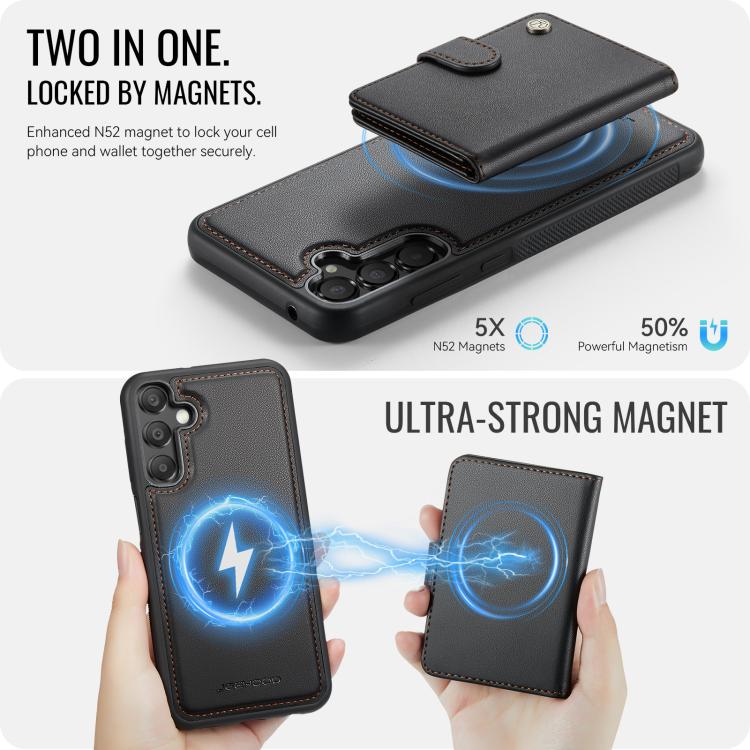 For Samsung Galaxy A33 5G JEEHOOD J09 Buckle Card Bag MagSafe Magnetic Style RFID Leather Phone Case