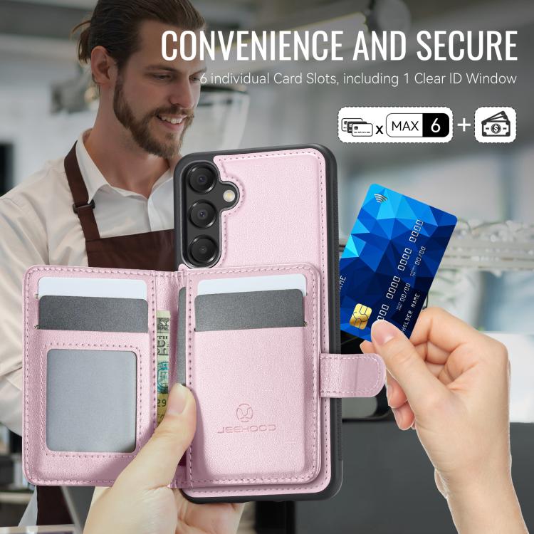 For Samsung Galaxy A55 5G / A35 5G JEEHOOD J09 Buckle Card Bag MagSafe Magnetic Style RFID Leather Phone Case