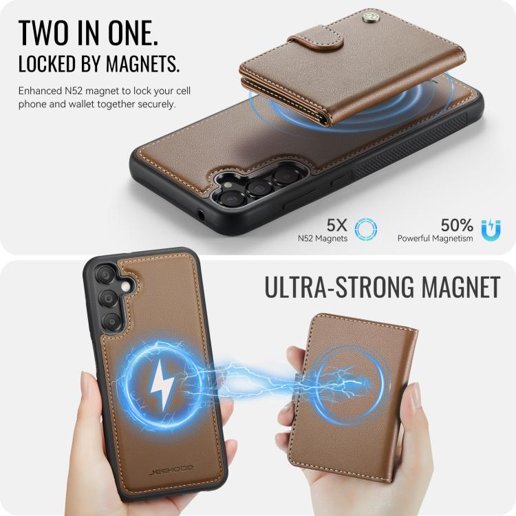 For Samsung Galaxy A55 5G / A35 5G JEEHOOD J09 Buckle Card Bag MagSafe Magnetic Style RFID Leather Phone Case