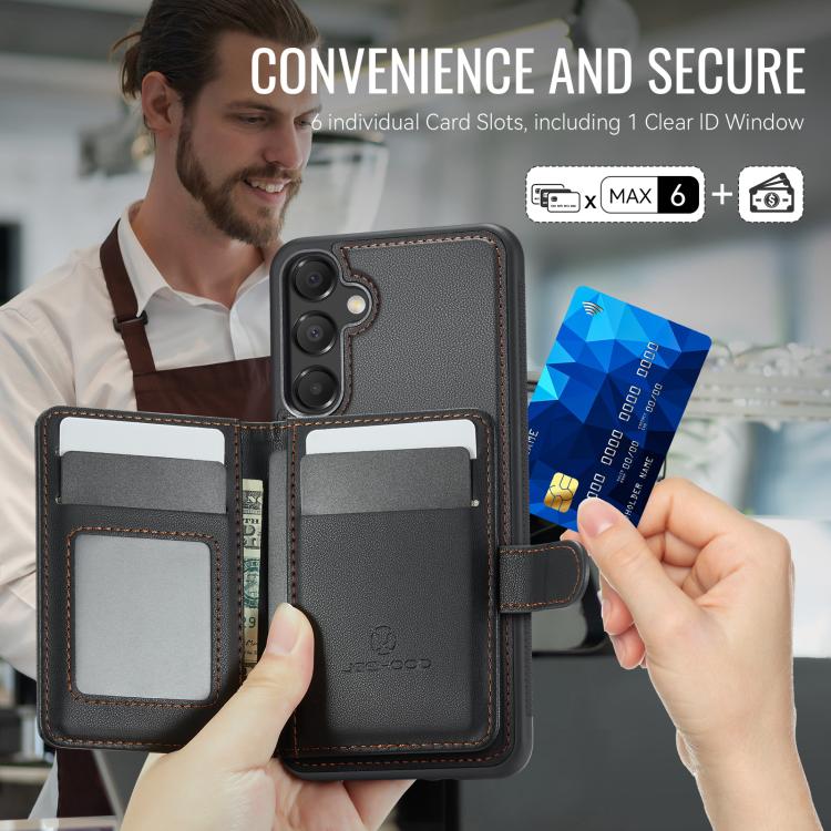 For Samsung Galaxy A55 5G / A35 5G JEEHOOD J09 Buckle Card Bag MagSafe Magnetic Style RFID Leather Phone Case