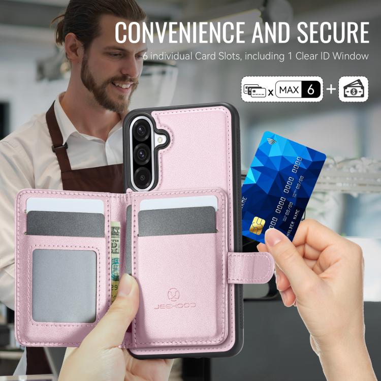 For Samsung Galaxy A36 5G JEEHOOD J09 Buckle Card Bag MagSafe Magnetic Style RFID Leather Phone Case