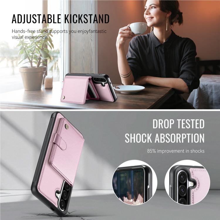 For Samsung Galaxy A36 5G JEEHOOD J09 Buckle Card Bag MagSafe Magnetic Style RFID Leather Phone Case