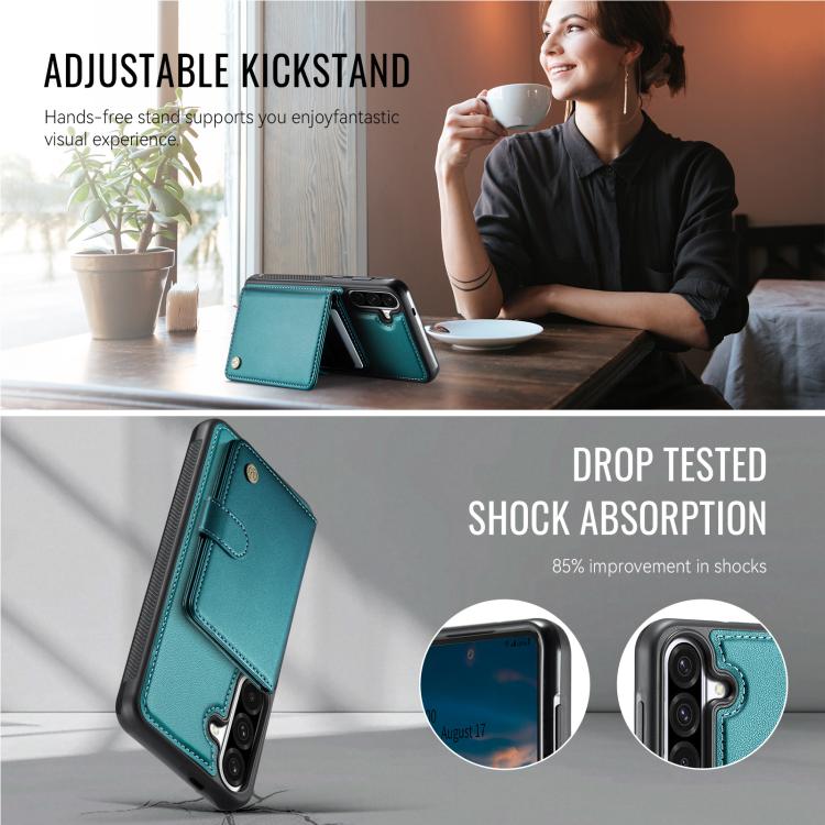 For Samsung Galaxy A36 5G JEEHOOD J09 Buckle Card Bag MagSafe Magnetic Style RFID Leather Phone Case