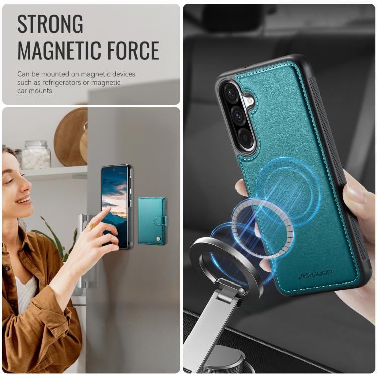 For Samsung Galaxy A36 5G JEEHOOD J09 Buckle Card Bag MagSafe Magnetic Style RFID Leather Phone Case
