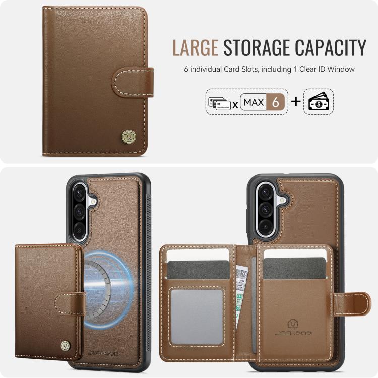For Samsung Galaxy A36 5G JEEHOOD J09 Buckle Card Bag MagSafe Magnetic Style RFID Leather Phone Case