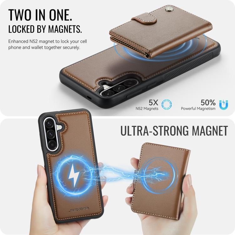 For Samsung Galaxy A36 5G JEEHOOD J09 Buckle Card Bag MagSafe Magnetic Style RFID Leather Phone Case