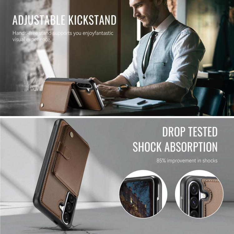 For Samsung Galaxy A36 5G JEEHOOD J09 Buckle Card Bag MagSafe Magnetic Style RFID Leather Phone Case