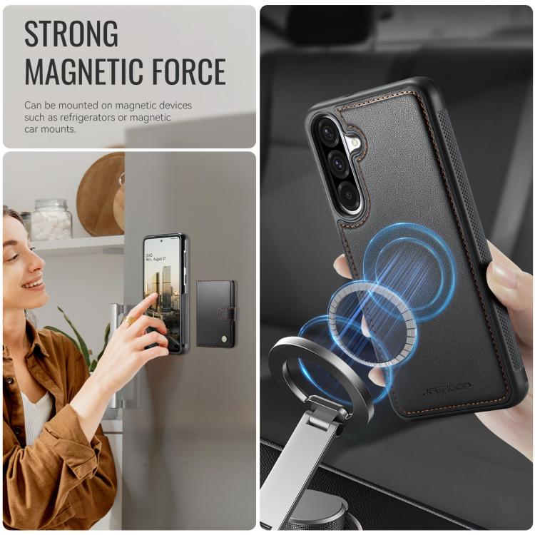 For Samsung Galaxy A36 5G JEEHOOD J09 Buckle Card Bag MagSafe Magnetic Style RFID Leather Phone Case