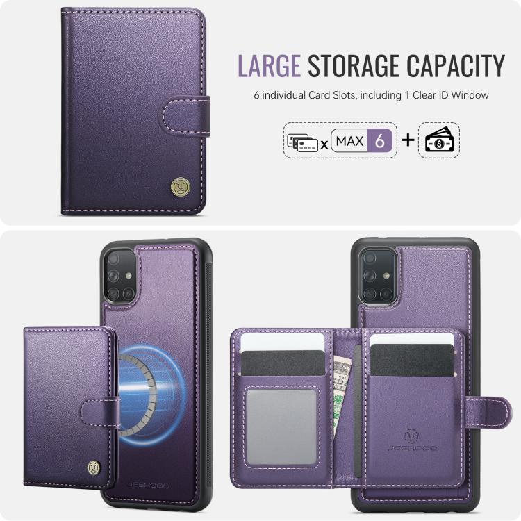 For Samsung Galaxy A51 4G JEEHOOD J09 Buckle Card Bag MagSafe Magnetic Style RFID Leather Phone Case
