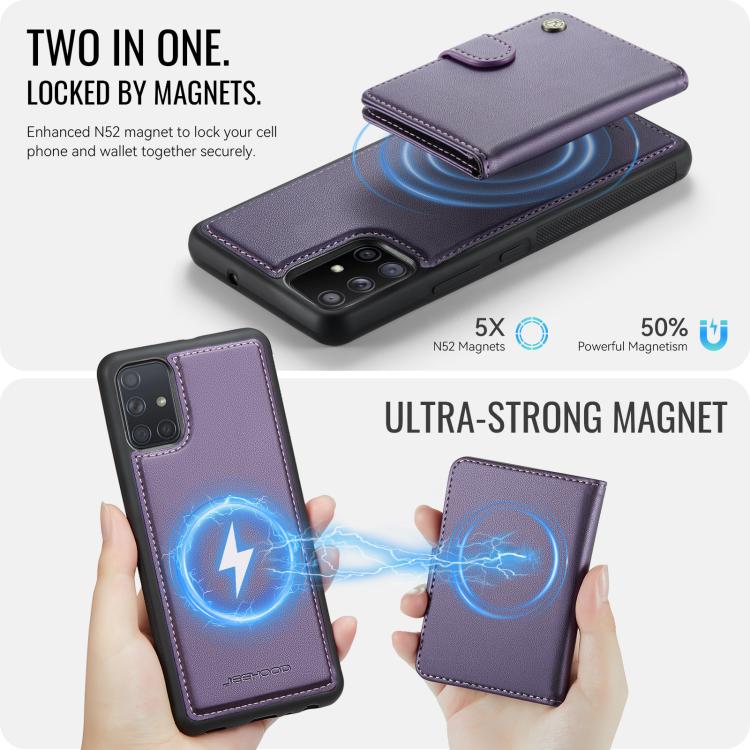 For Samsung Galaxy A51 4G JEEHOOD J09 Buckle Card Bag MagSafe Magnetic Style RFID Leather Phone Case