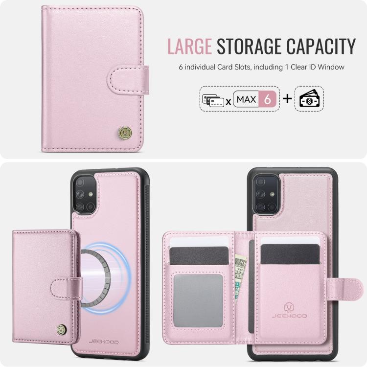 For Samsung Galaxy A51 4G JEEHOOD J09 Buckle Card Bag MagSafe Magnetic Style RFID Leather Phone Case