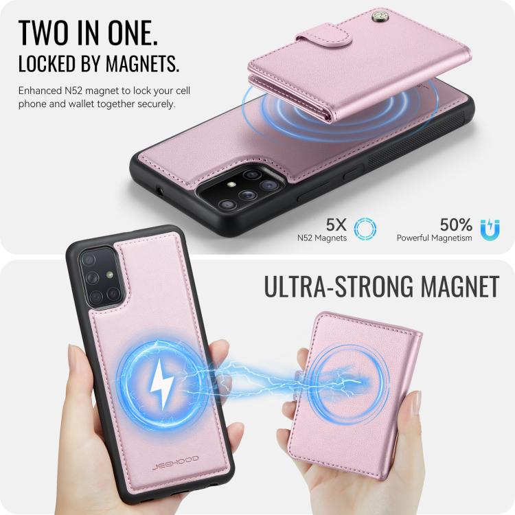 For Samsung Galaxy A51 4G JEEHOOD J09 Buckle Card Bag MagSafe Magnetic Style RFID Leather Phone Case