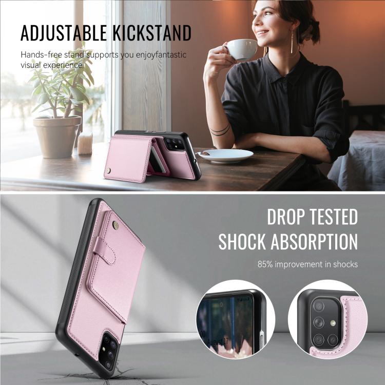 For Samsung Galaxy A51 4G JEEHOOD J09 Buckle Card Bag MagSafe Magnetic Style RFID Leather Phone Case