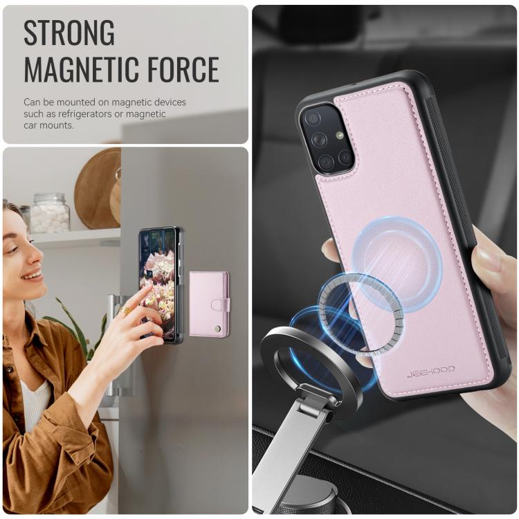 For Samsung Galaxy A51 4G JEEHOOD J09 Buckle Card Bag MagSafe Magnetic Style RFID Leather Phone Case