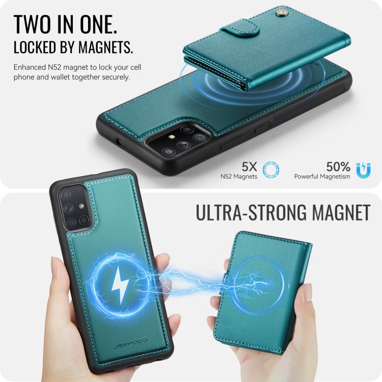 For Samsung Galaxy A51 4G JEEHOOD J09 Buckle Card Bag MagSafe Magnetic Style RFID Leather Phone Case