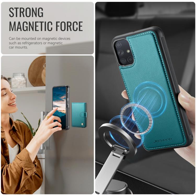 For Samsung Galaxy A51 4G JEEHOOD J09 Buckle Card Bag MagSafe Magnetic Style RFID Leather Phone Case