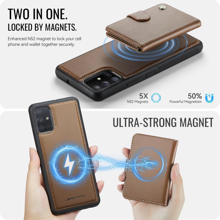 For Samsung Galaxy A51 4G JEEHOOD J09 Buckle Card Bag MagSafe Magnetic Style RFID Leather Phone Case