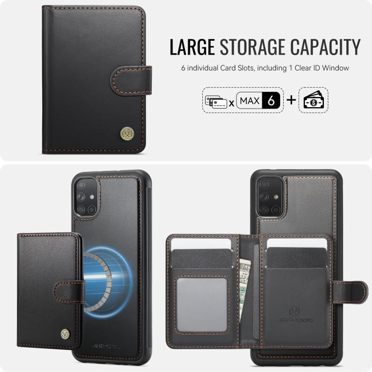 For Samsung Galaxy A51 4G JEEHOOD J09 Buckle Card Bag MagSafe Magnetic Style RFID Leather Phone Case