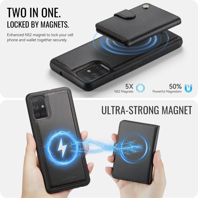 For Samsung Galaxy A51 4G JEEHOOD J09 Buckle Card Bag MagSafe Magnetic Style RFID Leather Phone Case