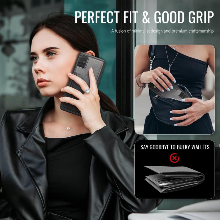 For Samsung Galaxy A51 4G JEEHOOD J09 Buckle Card Bag MagSafe Magnetic Style RFID Leather Phone Case