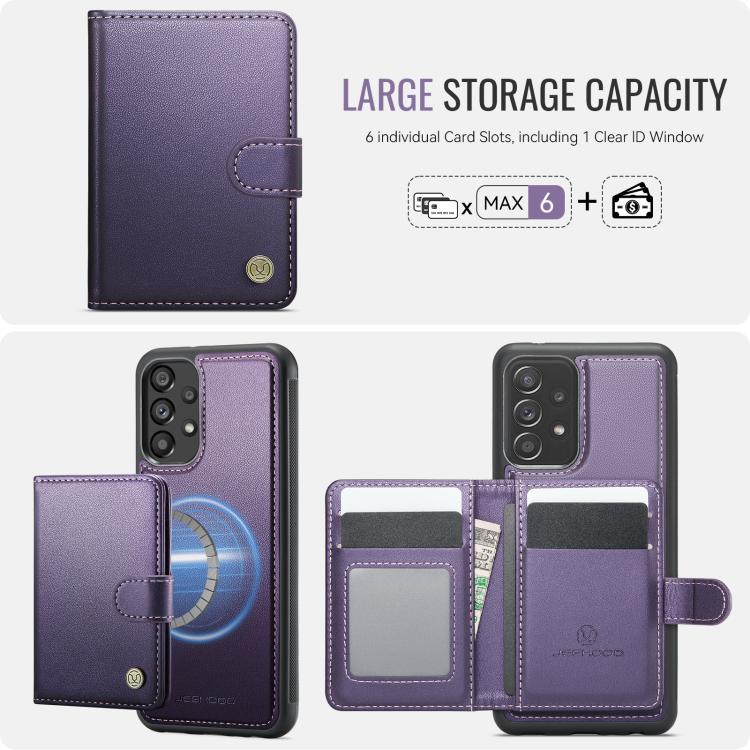 For Samsung Galaxy A52 4G / 5G / A52s 5G JEEHOOD J09 Buckle Card Bag MagSafe Magnetic Style RFID Leather Phone Case