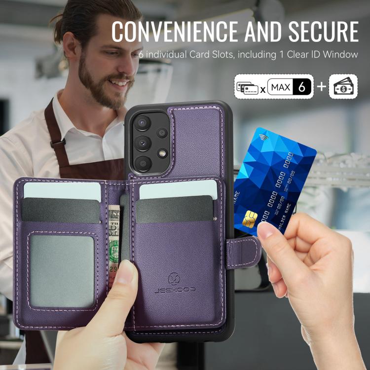 For Samsung Galaxy A52 4G / 5G / A52s 5G JEEHOOD J09 Buckle Card Bag MagSafe Magnetic Style RFID Leather Phone Case
