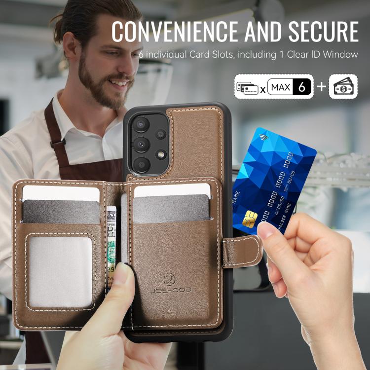 For Samsung Galaxy A52 4G / 5G / A52s 5G JEEHOOD J09 Buckle Card Bag MagSafe Magnetic Style RFID Leather Phone Case