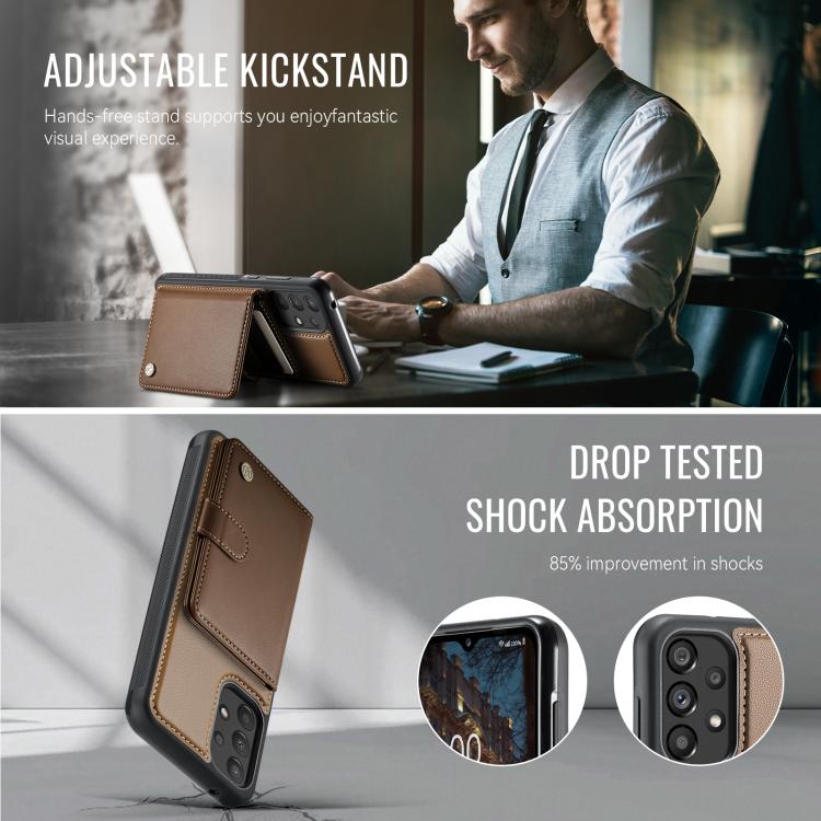 For Samsung Galaxy A52 4G / 5G / A52s 5G JEEHOOD J09 Buckle Card Bag MagSafe Magnetic Style RFID Leather Phone Case