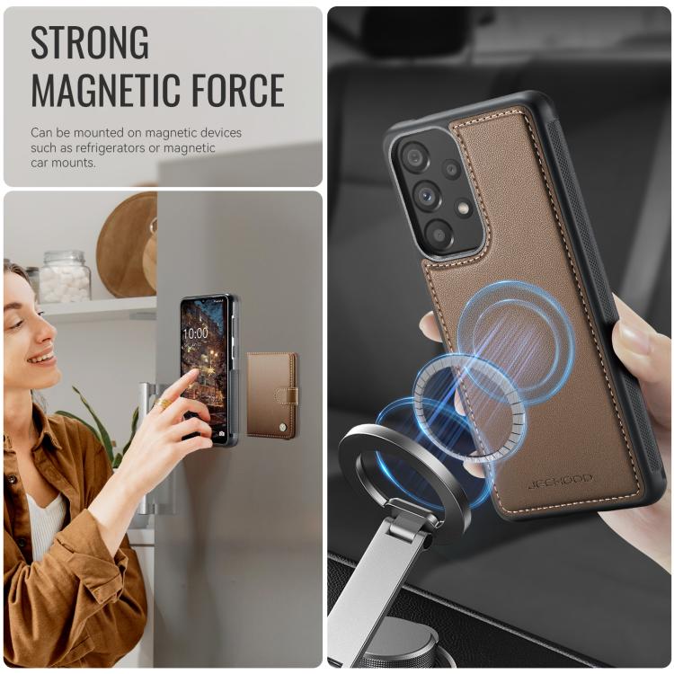 For Samsung Galaxy A52 4G / 5G / A52s 5G JEEHOOD J09 Buckle Card Bag MagSafe Magnetic Style RFID Leather Phone Case