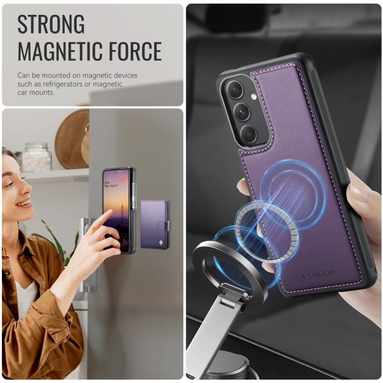 For Samsung Galaxy A54 5G JEEHOOD J09 Buckle Card Bag MagSafe Magnetic Style RFID Leather Phone Case