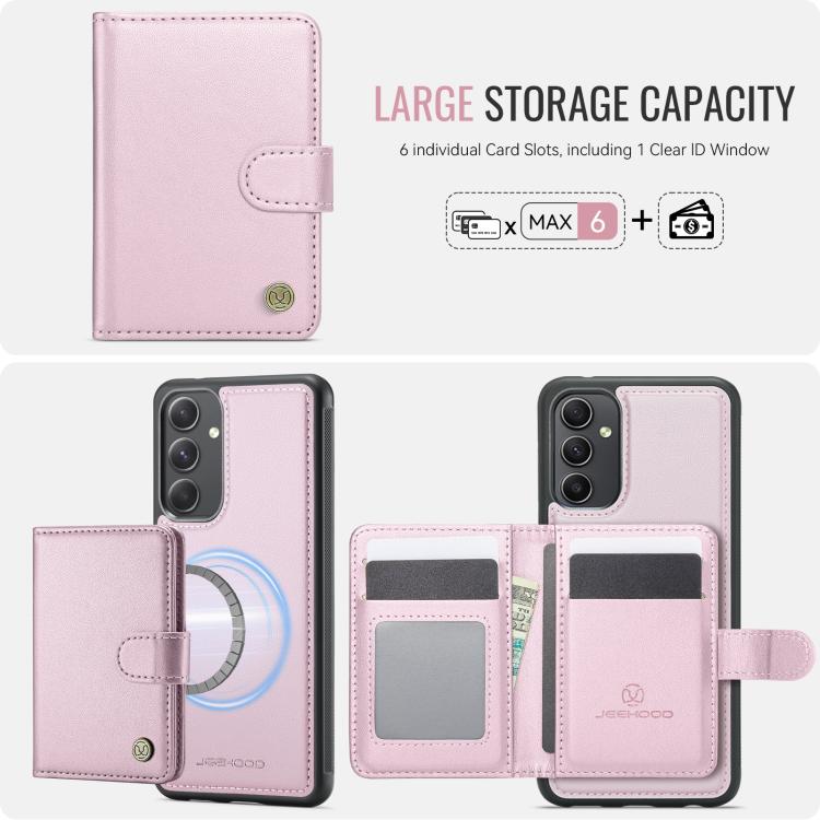 For Samsung Galaxy A54 5G JEEHOOD J09 Buckle Card Bag MagSafe Magnetic Style RFID Leather Phone Case