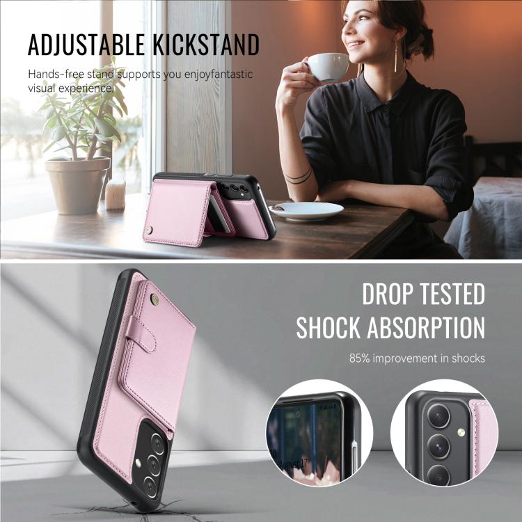 For Samsung Galaxy A54 5G JEEHOOD J09 Buckle Card Bag MagSafe Magnetic Style RFID Leather Phone Case
