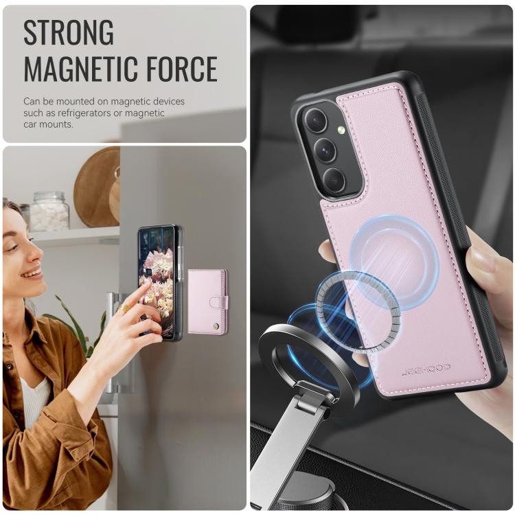 For Samsung Galaxy A54 5G JEEHOOD J09 Buckle Card Bag MagSafe Magnetic Style RFID Leather Phone Case