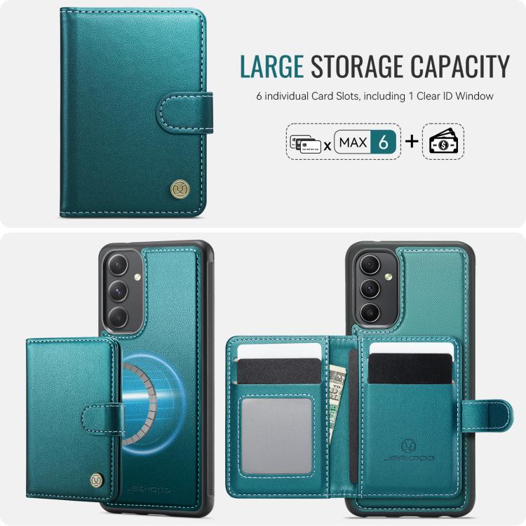 For Samsung Galaxy A54 5G JEEHOOD J09 Buckle Card Bag MagSafe Magnetic Style RFID Leather Phone Case