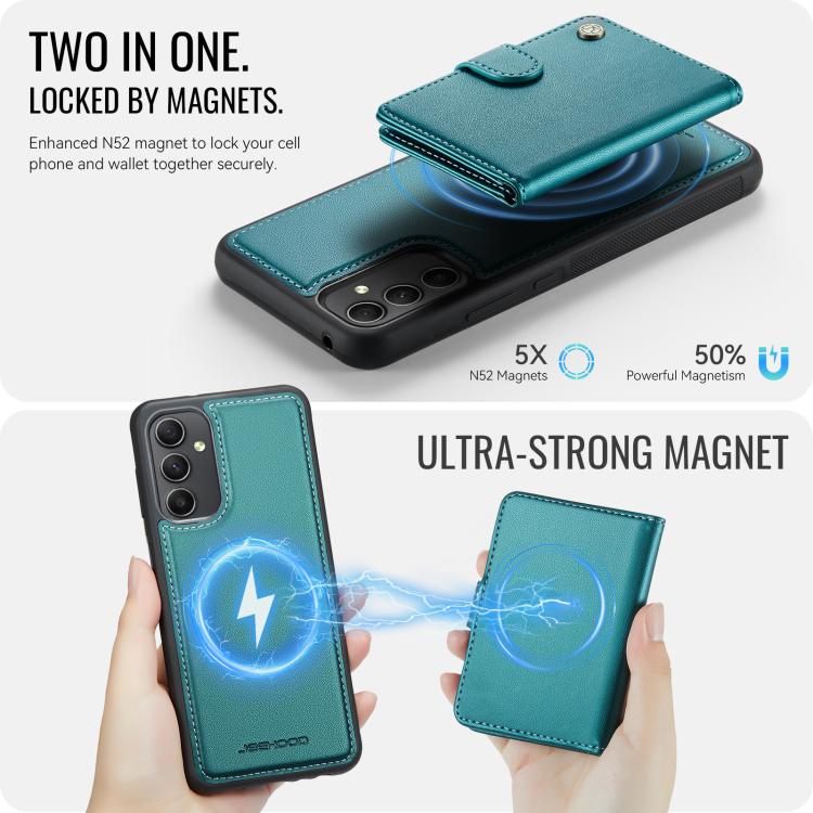 For Samsung Galaxy A54 5G JEEHOOD J09 Buckle Card Bag MagSafe Magnetic Style RFID Leather Phone Case