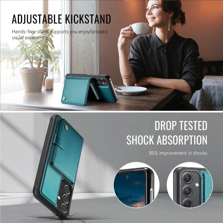 For Samsung Galaxy A54 5G JEEHOOD J09 Buckle Card Bag MagSafe Magnetic Style RFID Leather Phone Case