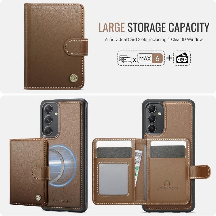 For Samsung Galaxy A54 5G JEEHOOD J09 Buckle Card Bag MagSafe Magnetic Style RFID Leather Phone Case