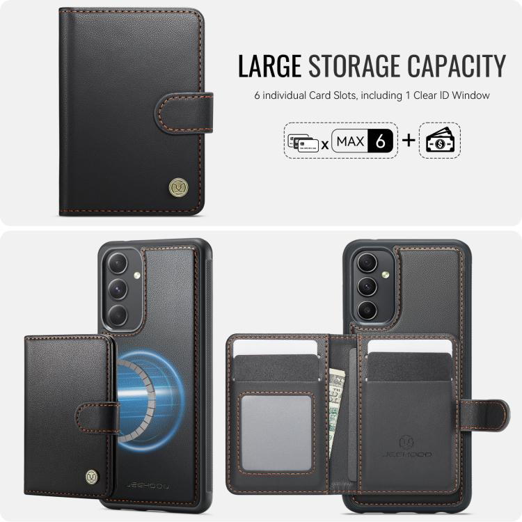 For Samsung Galaxy A54 5G JEEHOOD J09 Buckle Card Bag MagSafe Magnetic Style RFID Leather Phone Case