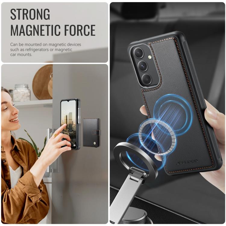 For Samsung Galaxy A54 5G JEEHOOD J09 Buckle Card Bag MagSafe Magnetic Style RFID Leather Phone Case