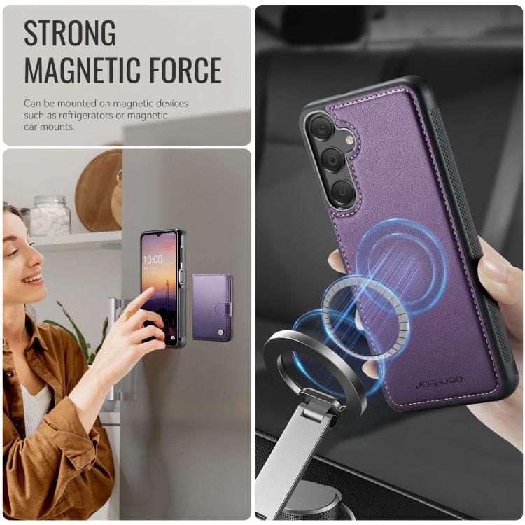 For Samsung Galaxy A15 4G / 5G JEEHOOD J09 Buckle Card Bag MagSafe Magnetic Style RFID Leather Phone Case