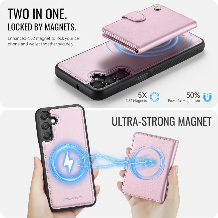 For Samsung Galaxy A15 4G / 5G JEEHOOD J09 Buckle Card Bag MagSafe Magnetic Style RFID Leather Phone Case
