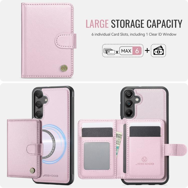 For Samsung Galaxy A25 5G JEEHOOD J09 Buckle Card Bag MagSafe Magnetic Style RFID Leather Phone Case