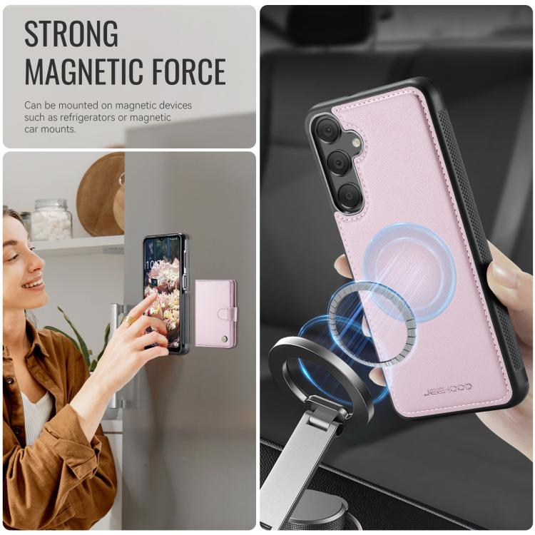For Samsung Galaxy A25 5G JEEHOOD J09 Buckle Card Bag MagSafe Magnetic Style RFID Leather Phone Case